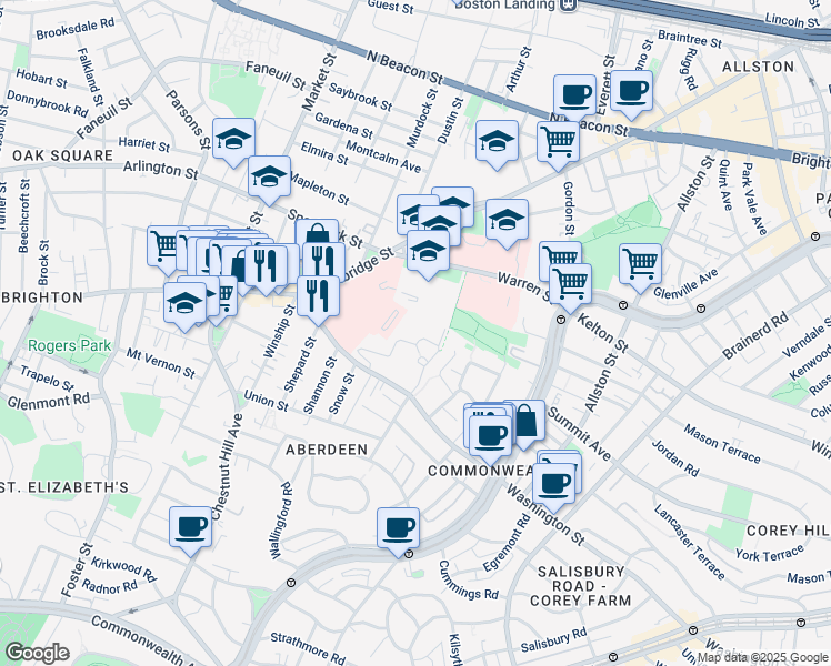 map of restaurants, bars, coffee shops, grocery stores, and more near 181 Washington Street in Boston