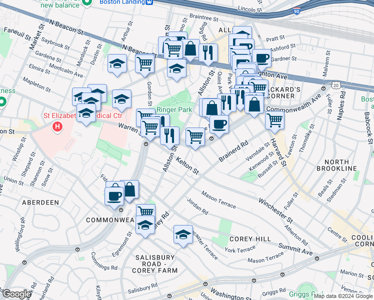 map of restaurants, bars, coffee shops, grocery stores, and more near in 