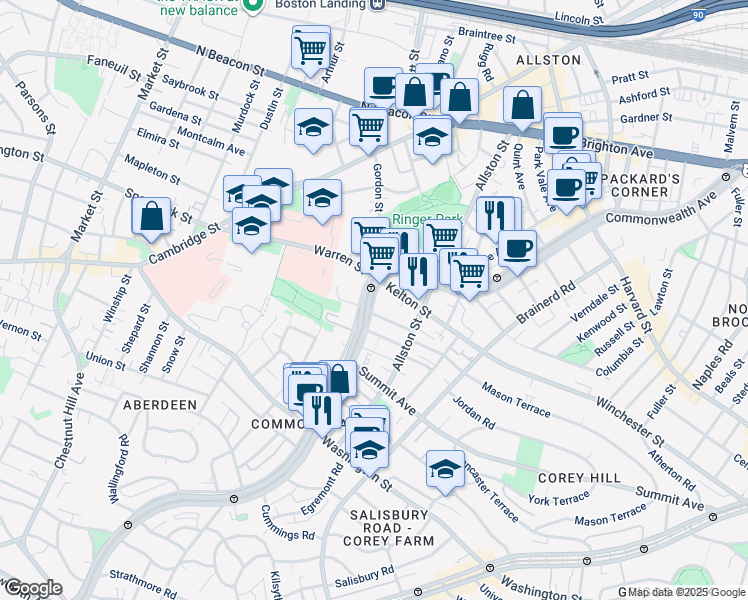 map of restaurants, bars, coffee shops, grocery stores, and more near in Boston