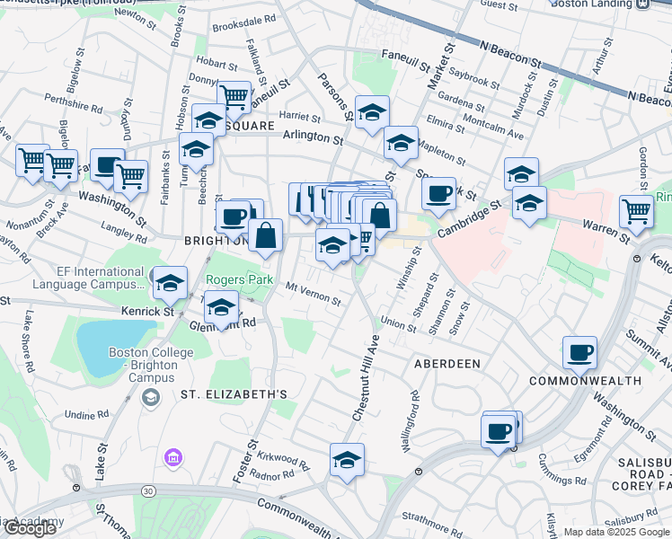 map of restaurants, bars, coffee shops, grocery stores, and more near 37 Dighton Street in Boston