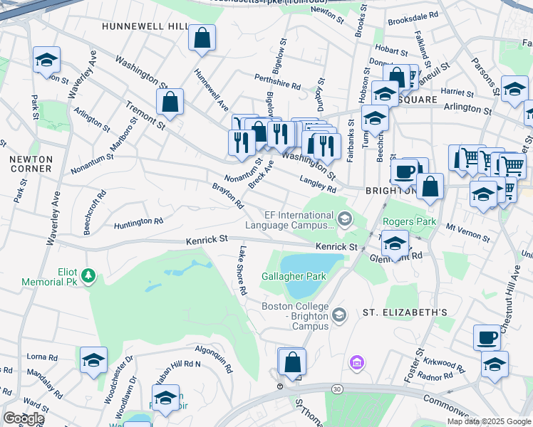 map of restaurants, bars, coffee shops, grocery stores, and more near 48 South Crescent Circuit in Boston