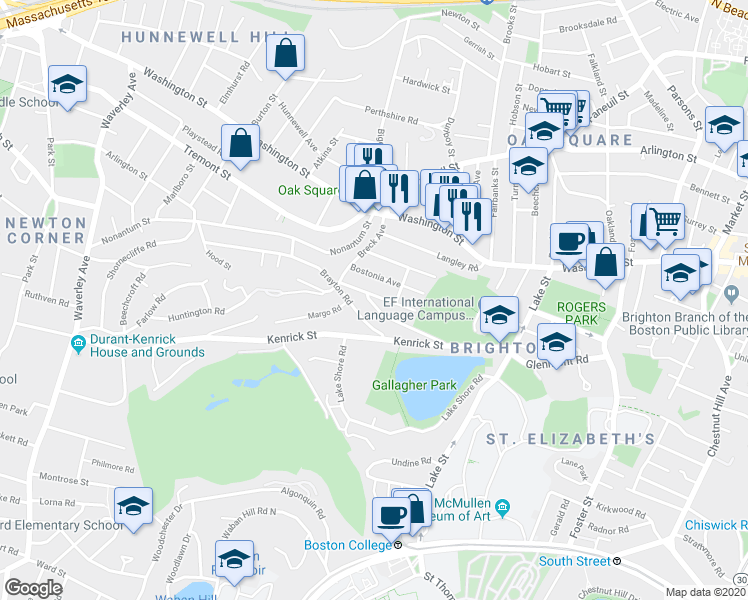 map of restaurants, bars, coffee shops, grocery stores, and more near 48 South Crescent Circuit in Boston