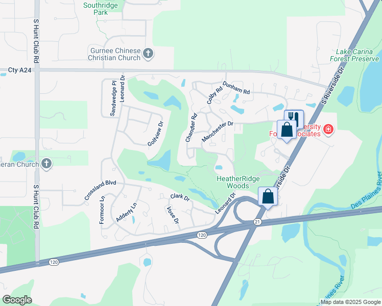 map of restaurants, bars, coffee shops, grocery stores, and more near 753 Chandler Road in Gurnee