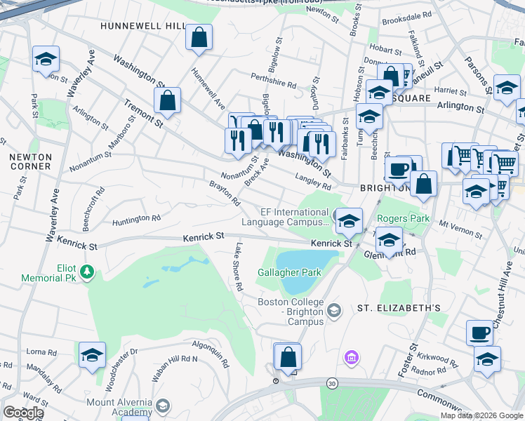 map of restaurants, bars, coffee shops, grocery stores, and more near 48 South Crescent Circuit in Boston