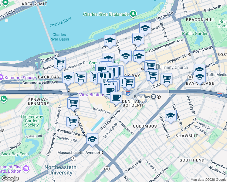 map of restaurants, bars, coffee shops, grocery stores, and more near 790 Boylston Street in Boston