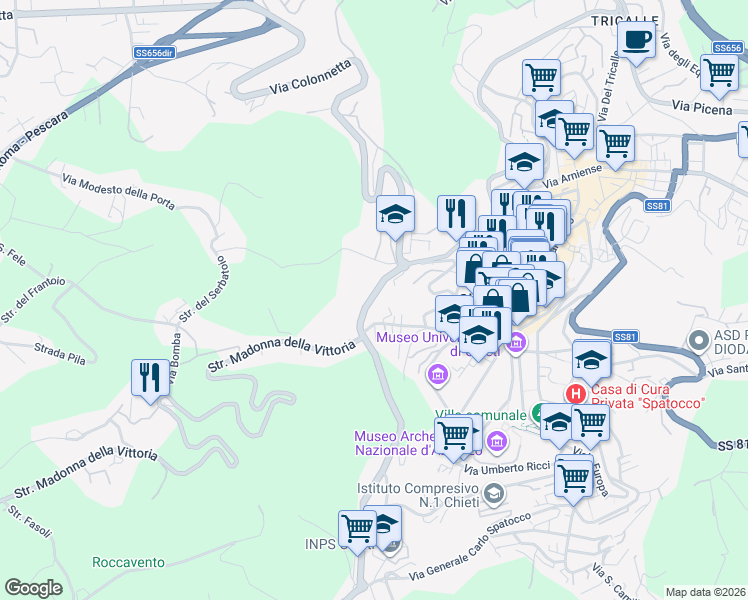 map of restaurants, bars, coffee shops, grocery stores, and more near 29 Viale Maiella in Chieti