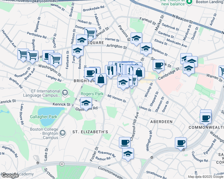 map of restaurants, bars, coffee shops, grocery stores, and more near 31R Eastburn Street in Boston
