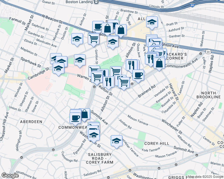 map of restaurants, bars, coffee shops, grocery stores, and more near in 