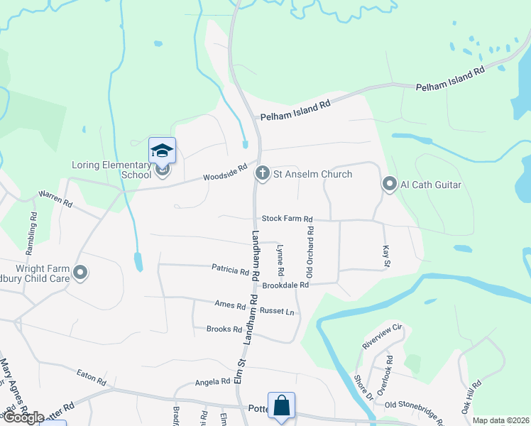 map of restaurants, bars, coffee shops, grocery stores, and more near 140 Stock Farm Road in Sudbury