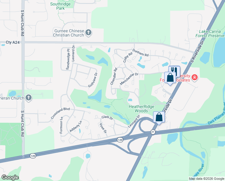 map of restaurants, bars, coffee shops, grocery stores, and more near 753 Chandler Road in Gurnee