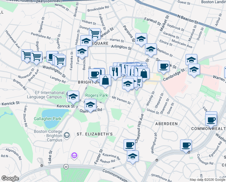 map of restaurants, bars, coffee shops, grocery stores, and more near 31R Eastburn Street in Boston