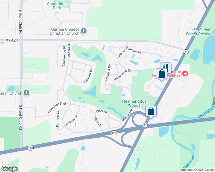 map of restaurants, bars, coffee shops, grocery stores, and more near 754 Sizer Road in Gurnee