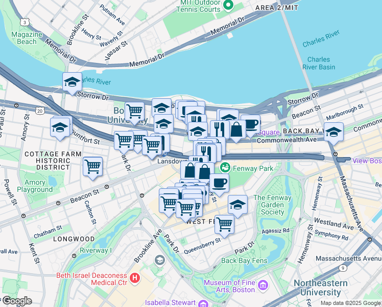 map of restaurants, bars, coffee shops, grocery stores, and more near in Boston