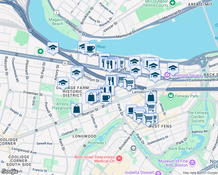 map of restaurants, bars, coffee shops, grocery stores, and more near 514 Park Drive in Boston