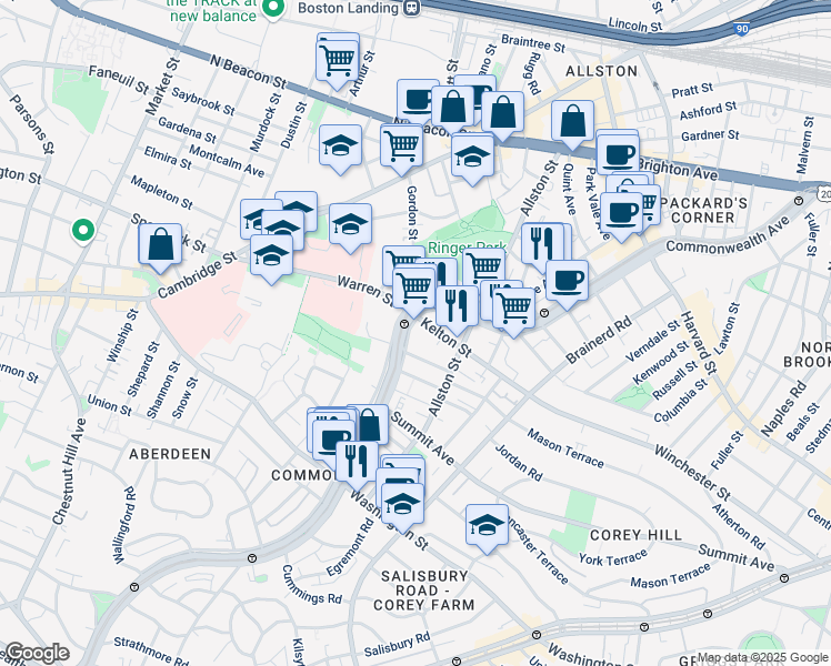 map of restaurants, bars, coffee shops, grocery stores, and more near in Boston