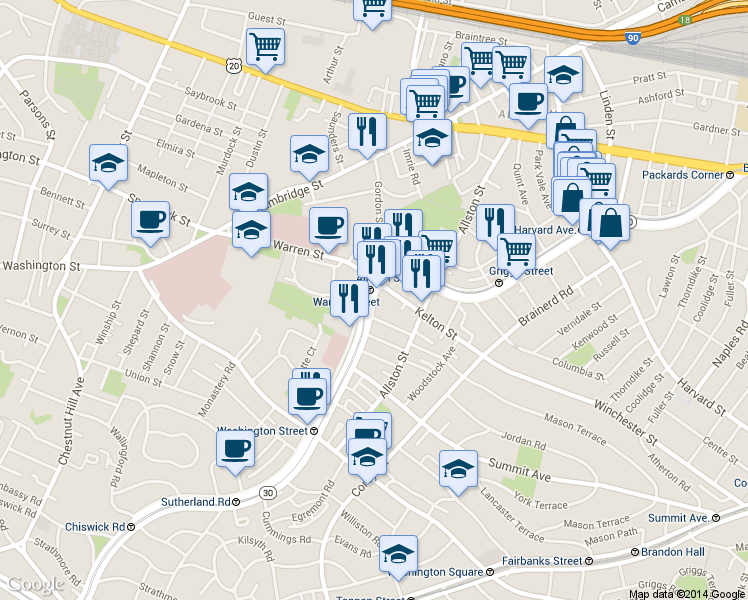 map of restaurants, bars, coffee shops, grocery stores, and more near in Boston