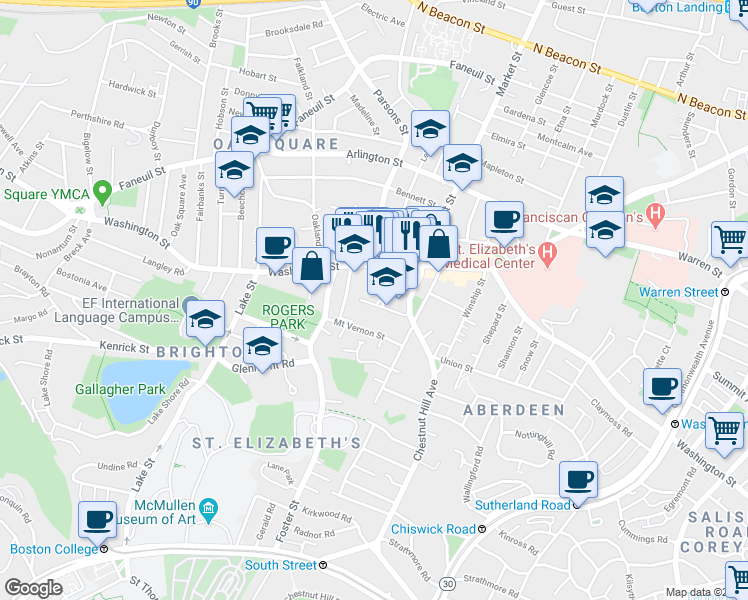 map of restaurants, bars, coffee shops, grocery stores, and more near 37 Dighton Street in Boston