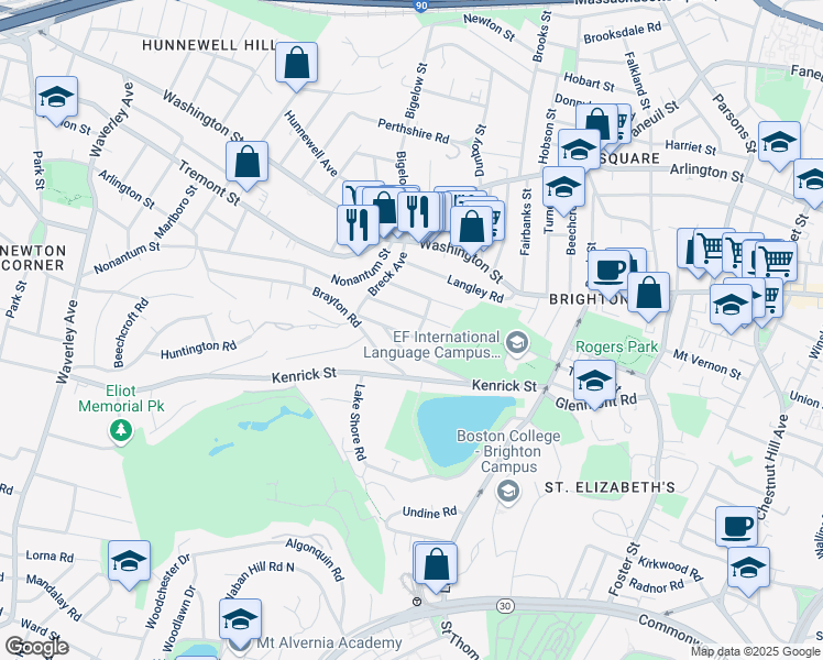 map of restaurants, bars, coffee shops, grocery stores, and more near 48 South Crescent Circuit in Boston