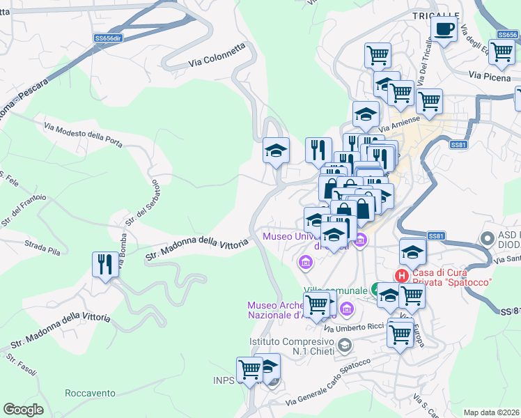 map of restaurants, bars, coffee shops, grocery stores, and more near 29 Viale Maiella in Chieti