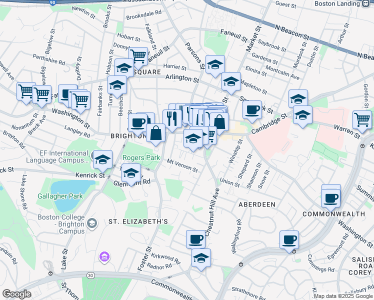 map of restaurants, bars, coffee shops, grocery stores, and more near 37 Dighton Street in Boston