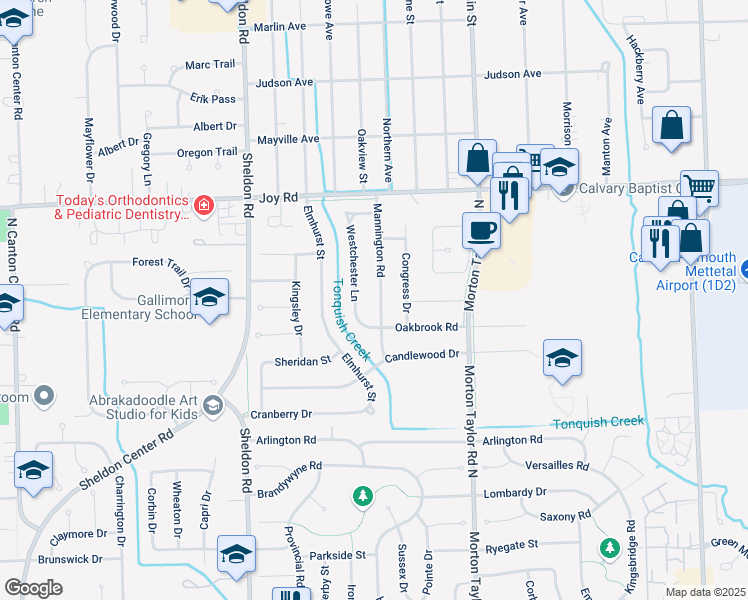map of restaurants, bars, coffee shops, grocery stores, and more near 8403 Mannington Road in Canton