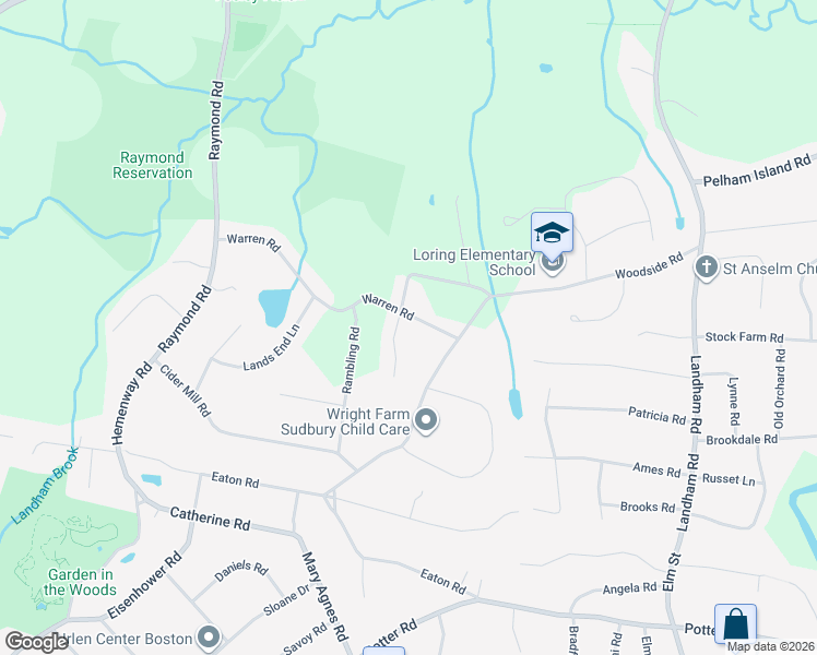 map of restaurants, bars, coffee shops, grocery stores, and more near 21 Warren Road in Sudbury