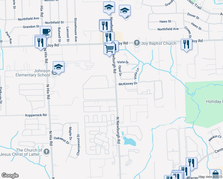 map of restaurants, bars, coffee shops, grocery stores, and more near 37485 Dale Drive in Westland