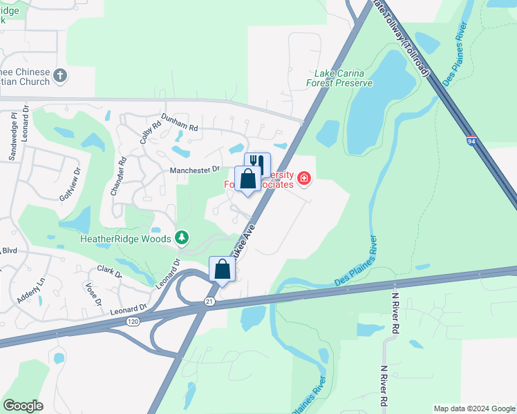 map of restaurants, bars, coffee shops, grocery stores, and more near 752 Milwaukee Avenue in Gurnee