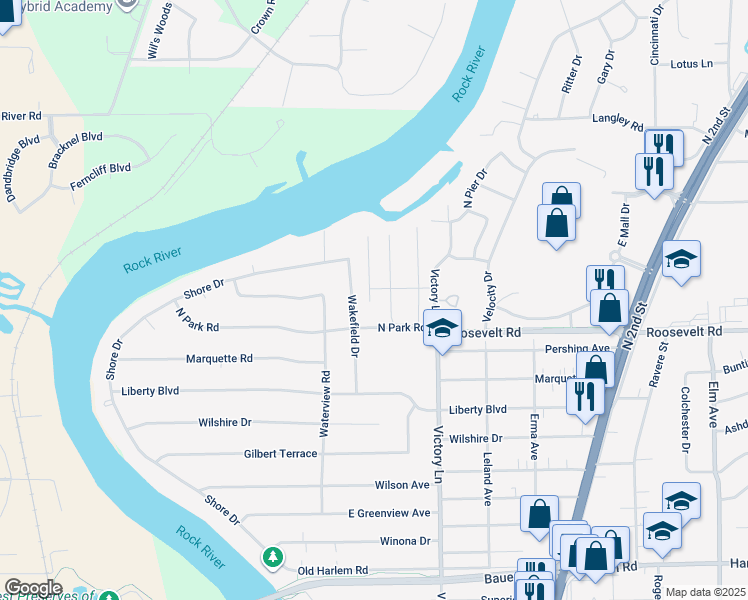 map of restaurants, bars, coffee shops, grocery stores, and more near 331 Northway Park Road in Machesney Park