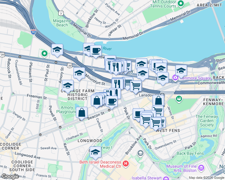 map of restaurants, bars, coffee shops, grocery stores, and more near 514 Park Drive in Boston