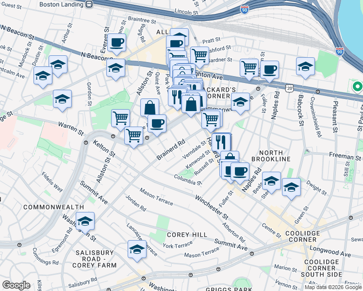 map of restaurants, bars, coffee shops, grocery stores, and more near in 