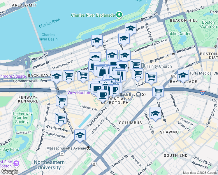 map of restaurants, bars, coffee shops, grocery stores, and more near 790 Boylston Street in Boston