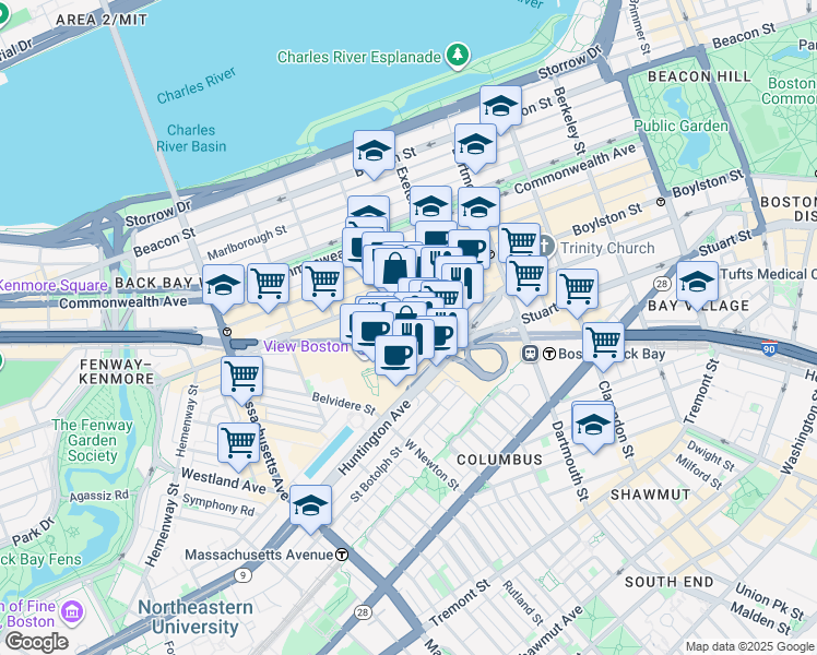 map of restaurants, bars, coffee shops, grocery stores, and more near 790 Boylston Street in Boston