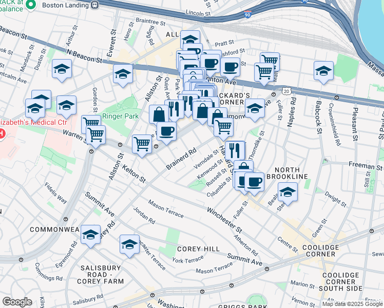 map of restaurants, bars, coffee shops, grocery stores, and more near in 