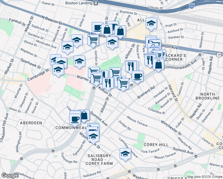 map of restaurants, bars, coffee shops, grocery stores, and more near in 