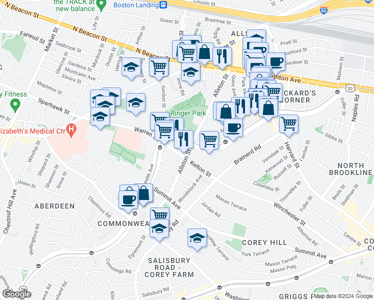map of restaurants, bars, coffee shops, grocery stores, and more near in 