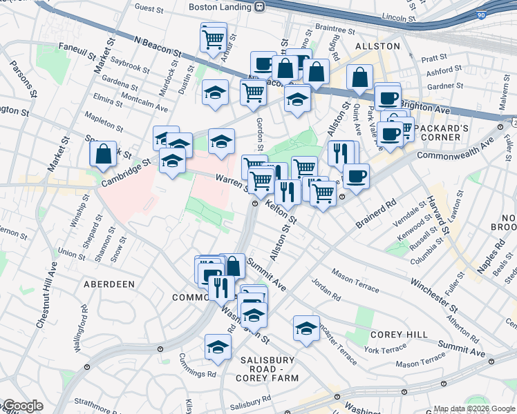 map of restaurants, bars, coffee shops, grocery stores, and more near in Boston