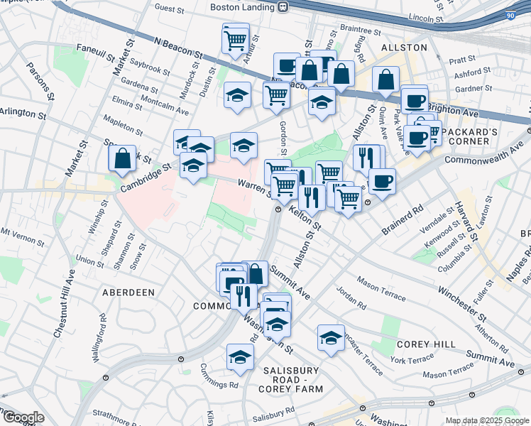 map of restaurants, bars, coffee shops, grocery stores, and more near in Boston