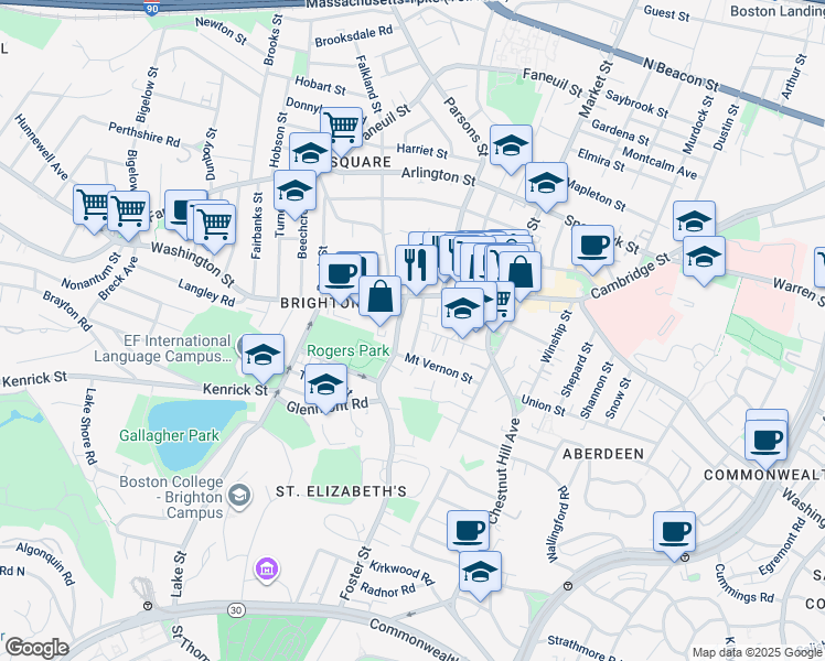 map of restaurants, bars, coffee shops, grocery stores, and more near 31R Eastburn Street in Boston