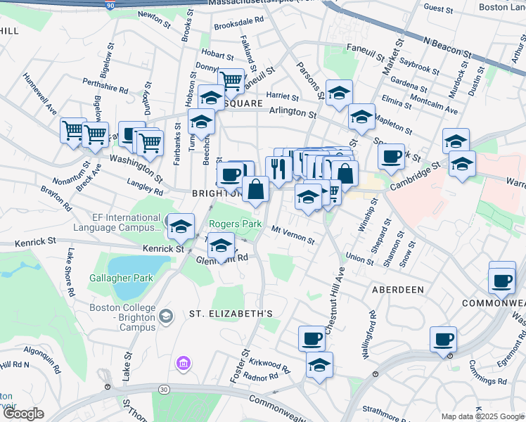 map of restaurants, bars, coffee shops, grocery stores, and more near 31R Eastburn Street in Boston