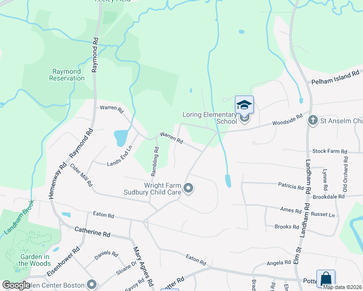 map of restaurants, bars, coffee shops, grocery stores, and more near 21 Warren Road in Sudbury