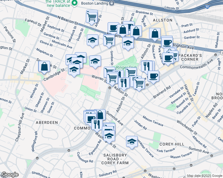 map of restaurants, bars, coffee shops, grocery stores, and more near in Boston