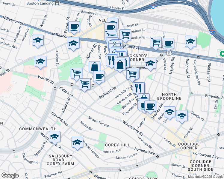 map of restaurants, bars, coffee shops, grocery stores, and more near in 