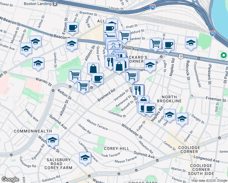 map of restaurants, bars, coffee shops, grocery stores, and more near in 