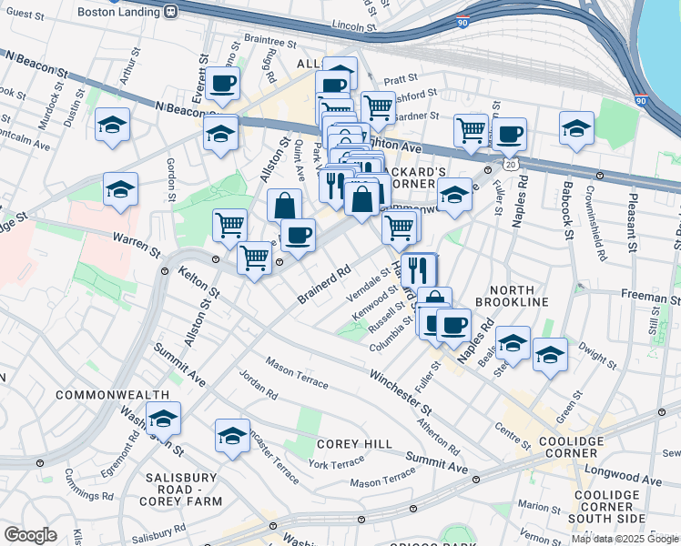 map of restaurants, bars, coffee shops, grocery stores, and more near in 