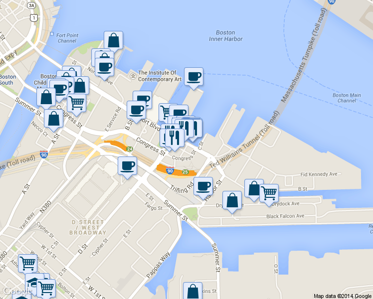 map of restaurants, bars, coffee shops, grocery stores, and more near 52 Lane Park in Boston