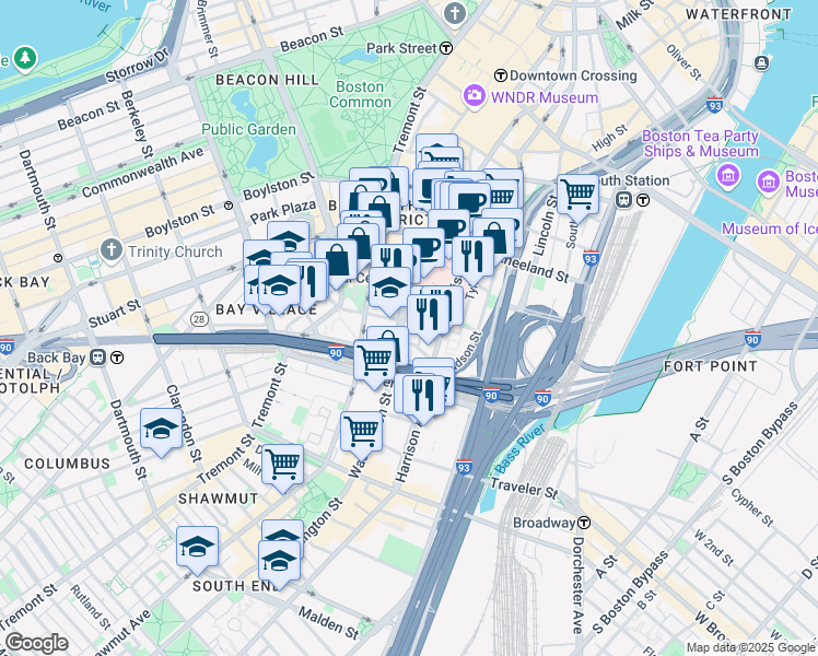 map of restaurants, bars, coffee shops, grocery stores, and more near 892 Washington Street in Boston