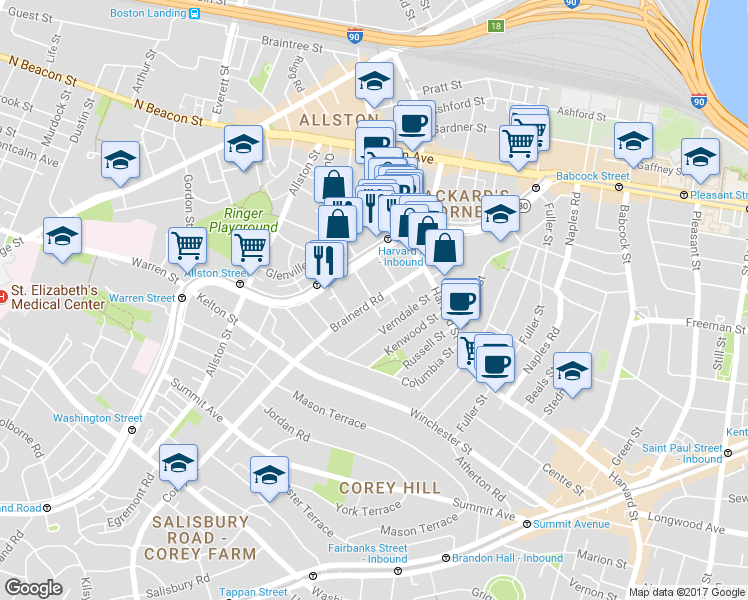 map of restaurants, bars, coffee shops, grocery stores, and more near in 