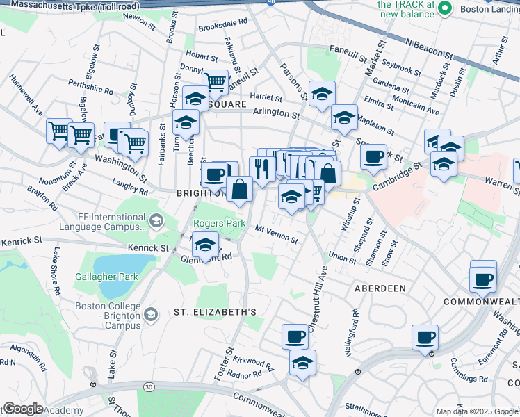 map of restaurants, bars, coffee shops, grocery stores, and more near 31R Eastburn Street in Boston