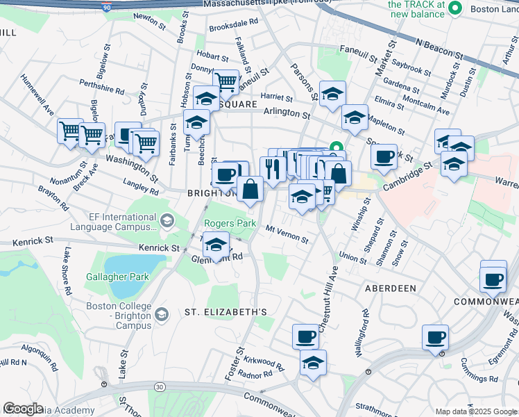 map of restaurants, bars, coffee shops, grocery stores, and more near 31R Eastburn Street in Boston